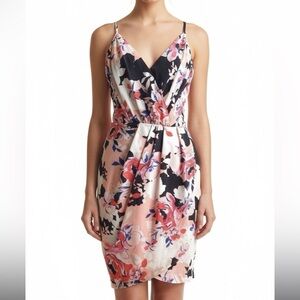 Yumi Kim Faux Wrap Sleeveless Mini Dress Pleated Lined Floral Pink Blue White M